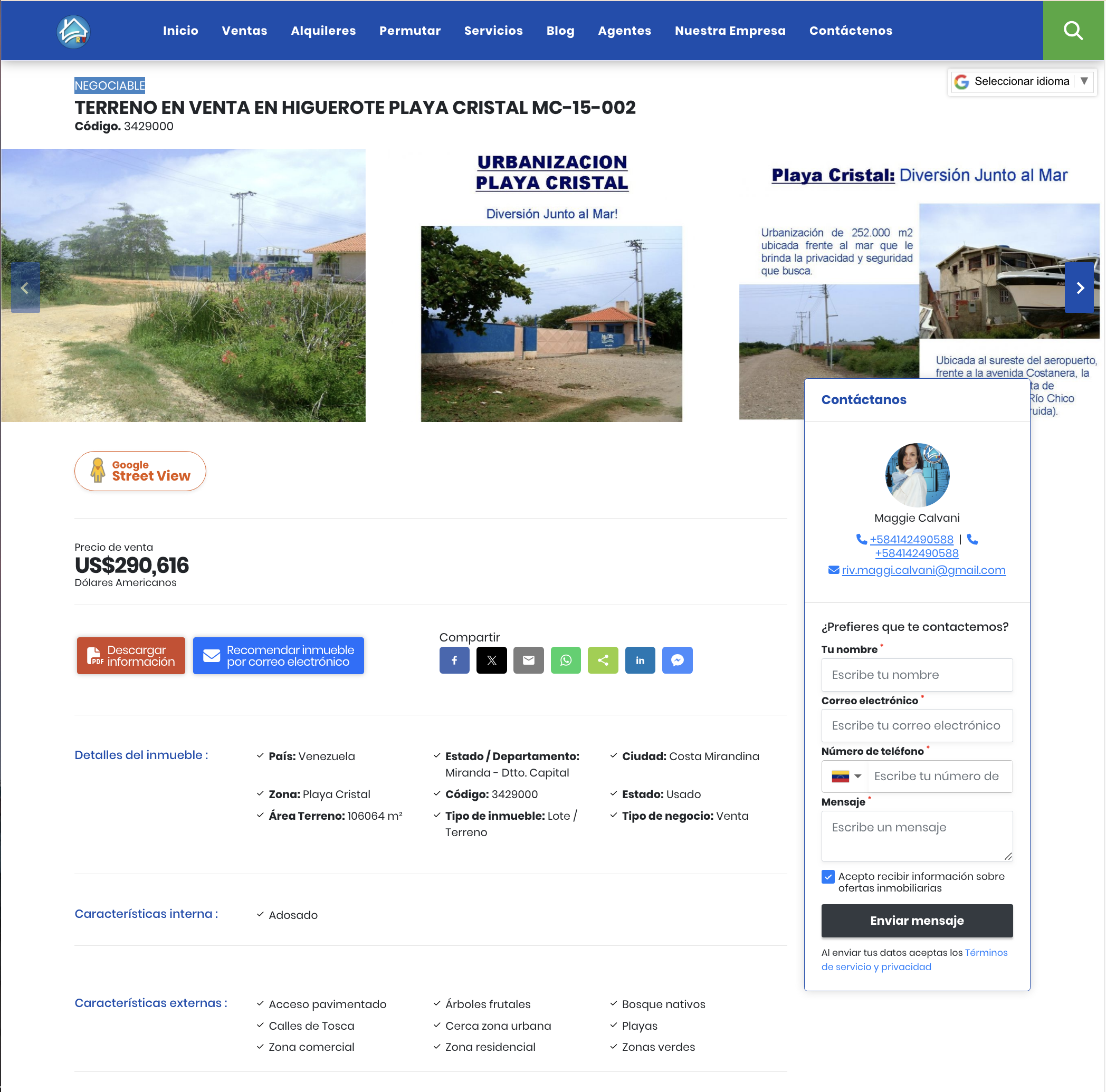Terreno en Venta en Higuerote Playa Cristal